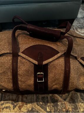 Large Remington Brown tweed Canvas and Dark Brown Leather Duffel Bag